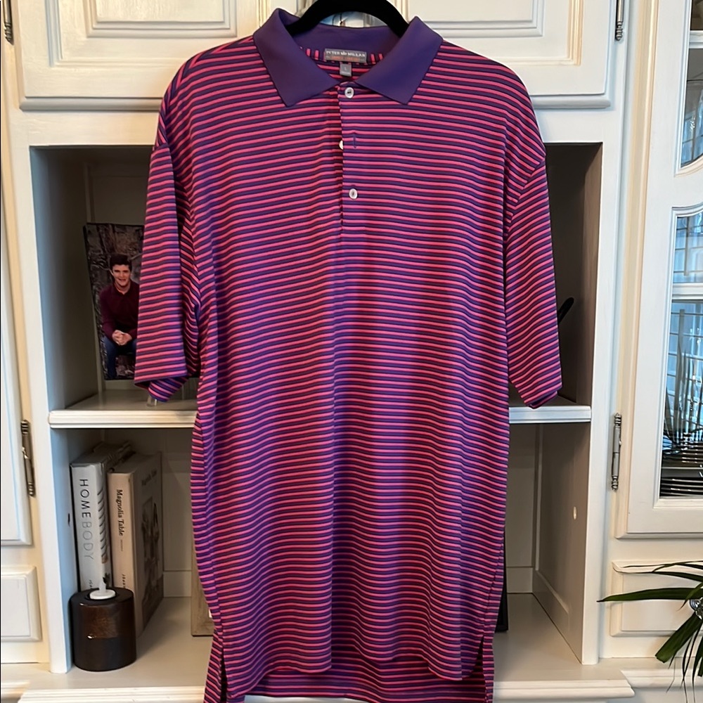 Peter Millar summer comfort Purple Striped Men's Polo Shirt size large